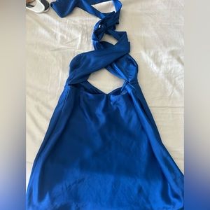 Blue satin dress from Zingara Souls, it  looks confusing but crosses in front.